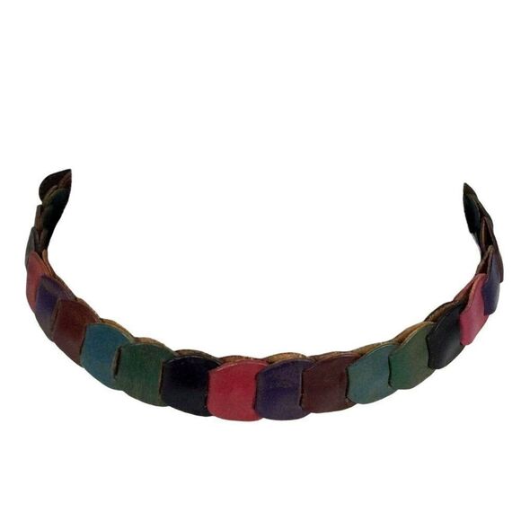 Pieced Leather Belt Ladies S/M Multi-color Buckle Waist Unbranded Vtg 90s - Picture 4 of 6